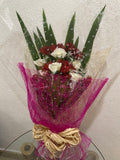 6pcs. White roses with red alstroemerias