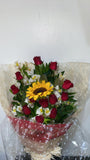12 red roses with Sunflower