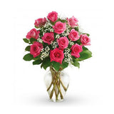 Vase of twelve pink roses