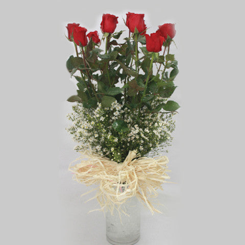 Vase of twelve red roses