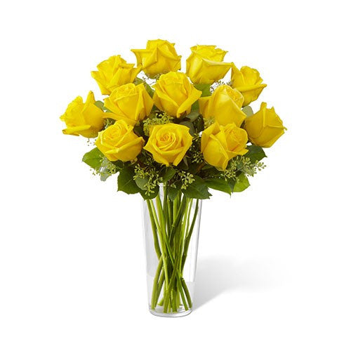 Vase of 12 world's best yellow roses – Sylvia's Flowers