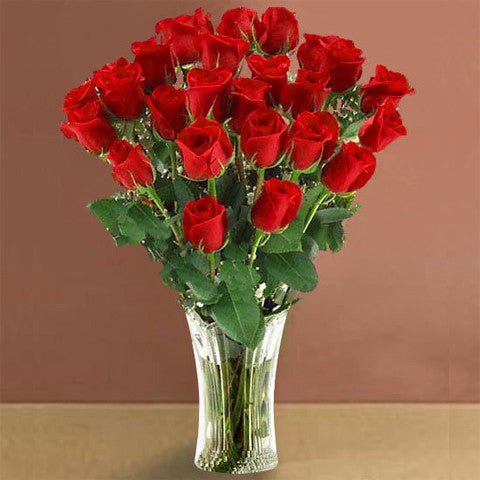 Vase of twenty-four red roses