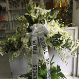 All white combo 4 feet Horizontal Wreath of Lilies, Orchids, and Radost