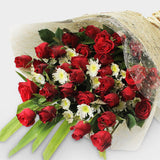 Bouquet of thirty-six red roses