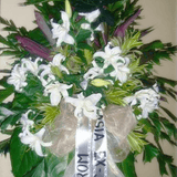 White lilies sympathy arrangement 2